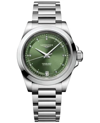 Longines Women's Swiss Automatic Conquest Diamond (1/20 ct. t.w.) Stainless Steel Bracelet Watch 34mm