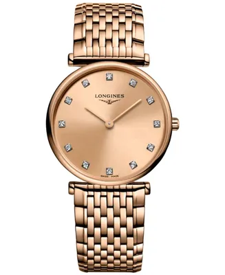 Longines Women's Swiss La Grande Classique de Longines Diamond (1/10 ct. t.w.) Rose Gold Pvd Bracelet Watch 29mm