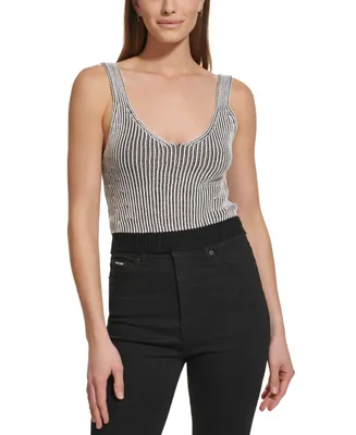 Dkny Jeans Women's Cropped Ribbed Sleeveless Sweater
