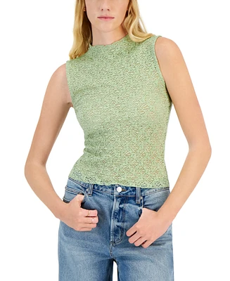 Just Polly Juniors' Lace Mock-Neck Knit Tank