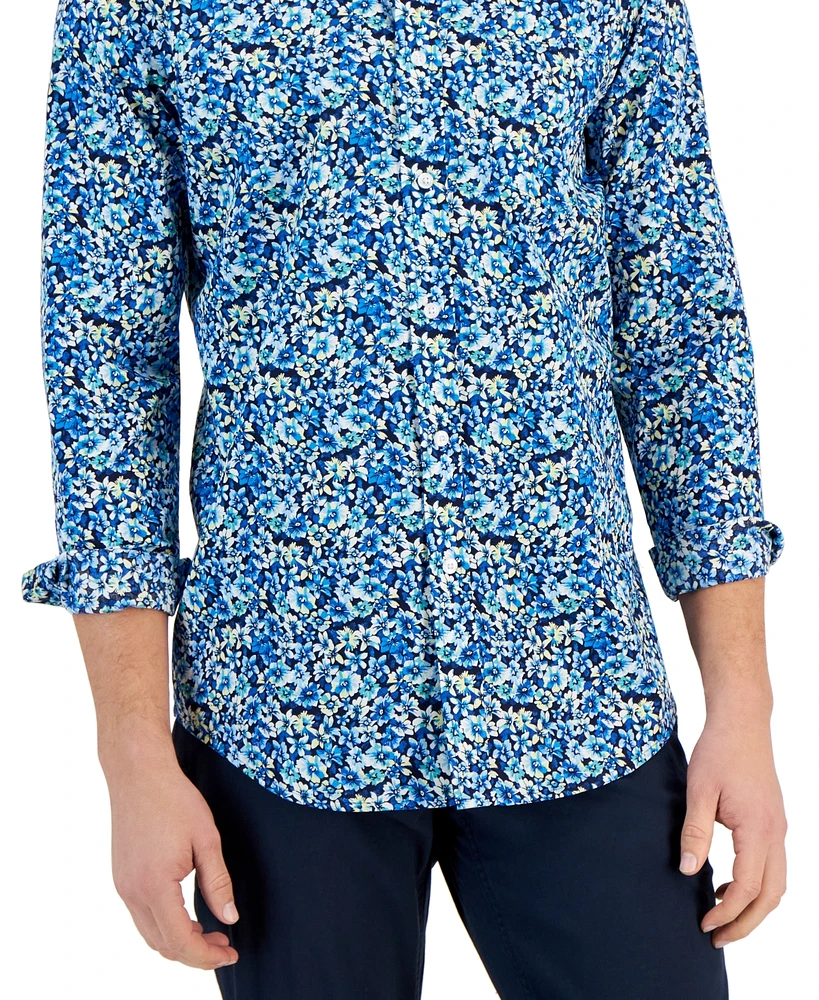 Club Room Men's Crowd Regular-Fit Floral-Print Button-Down Poplin Shirt, Created for Macy's
