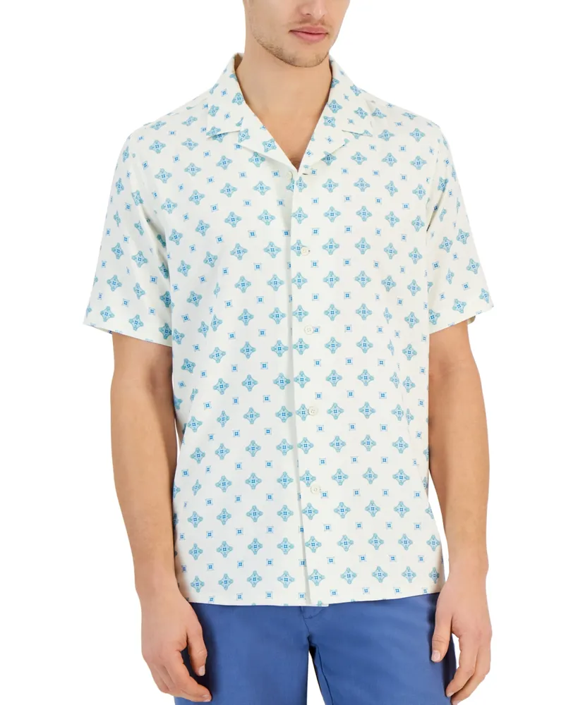Club Room Men's Urman Regular-Fit Medallion-Print Button-Down Camp Shirt, Created for Macy's