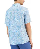 Club Room Men's Kell Regular-Fit Leaf-Print Button-Down Camp Shirt, Created for Macy's