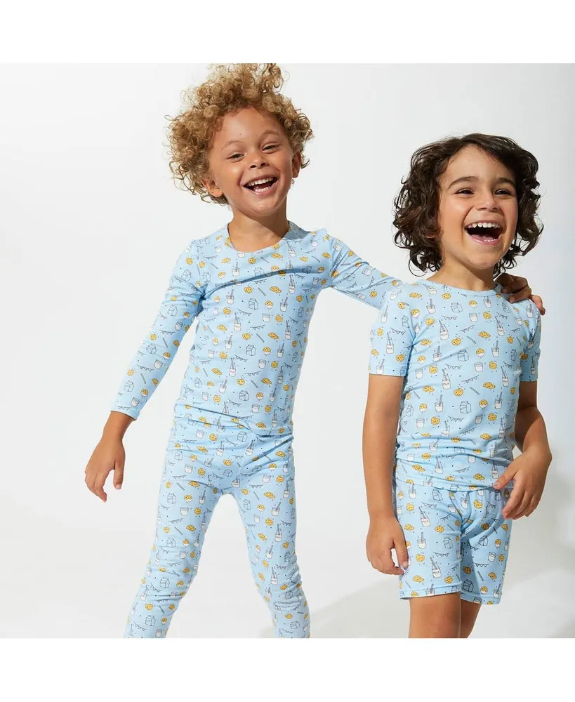 Bellabu Bear Toddler| Child Unisex Milk & Cookies Blue Kids 2-Piece Short Sleeve & Shorts Pajama Set