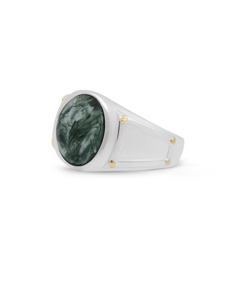 LuvMyJewelry Seraphinite Gemstone Iconic Sterling Silver Men Signet Ring