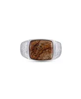 LuvMyJewelry Brown Picasso Jasper Gemstone Sterling Silver Men Signet Ring