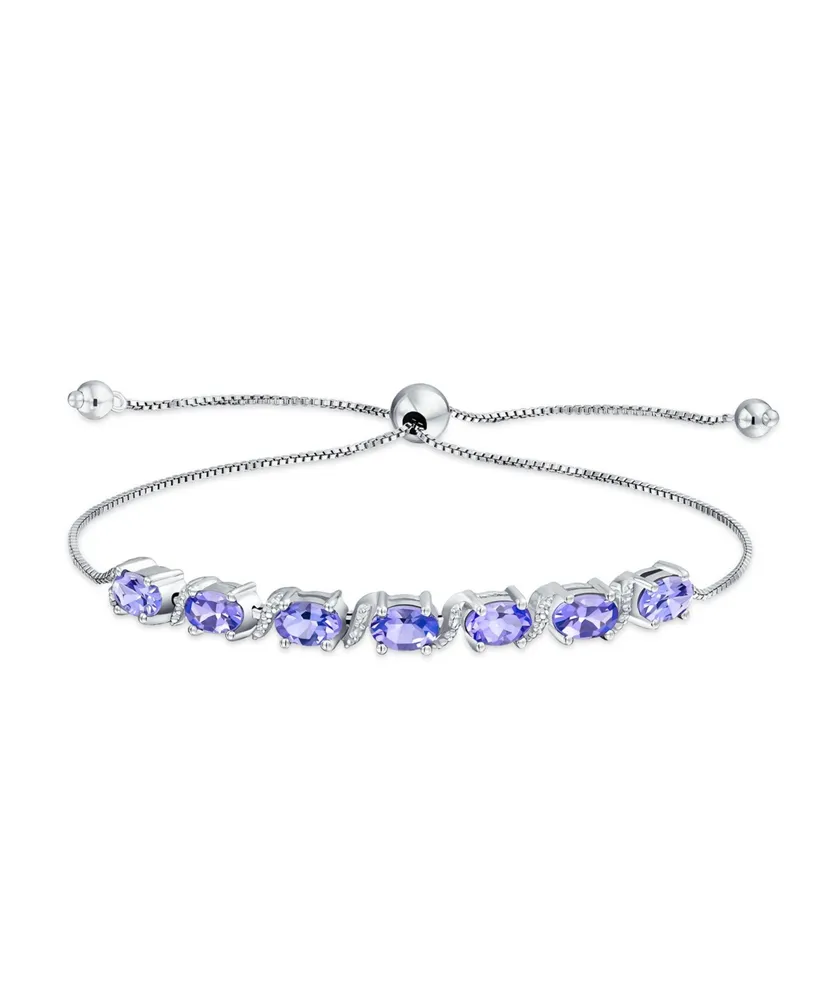 Natural 9.25 Ctw Gemstones Zircon Accent Lavender Purple Tanzanite Bolo Tennis Bracelet for Women Adjustable 7-8 Inch .925 Sterling Silver