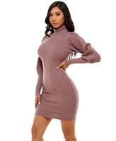 Bebe Women's Puff Sleeve Quilted Sweater Dress