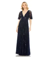 Women's Embellished V-neck Column Gown