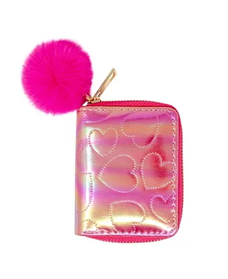 Kid's Hot Pink Shiny Dotted Heart Wallet