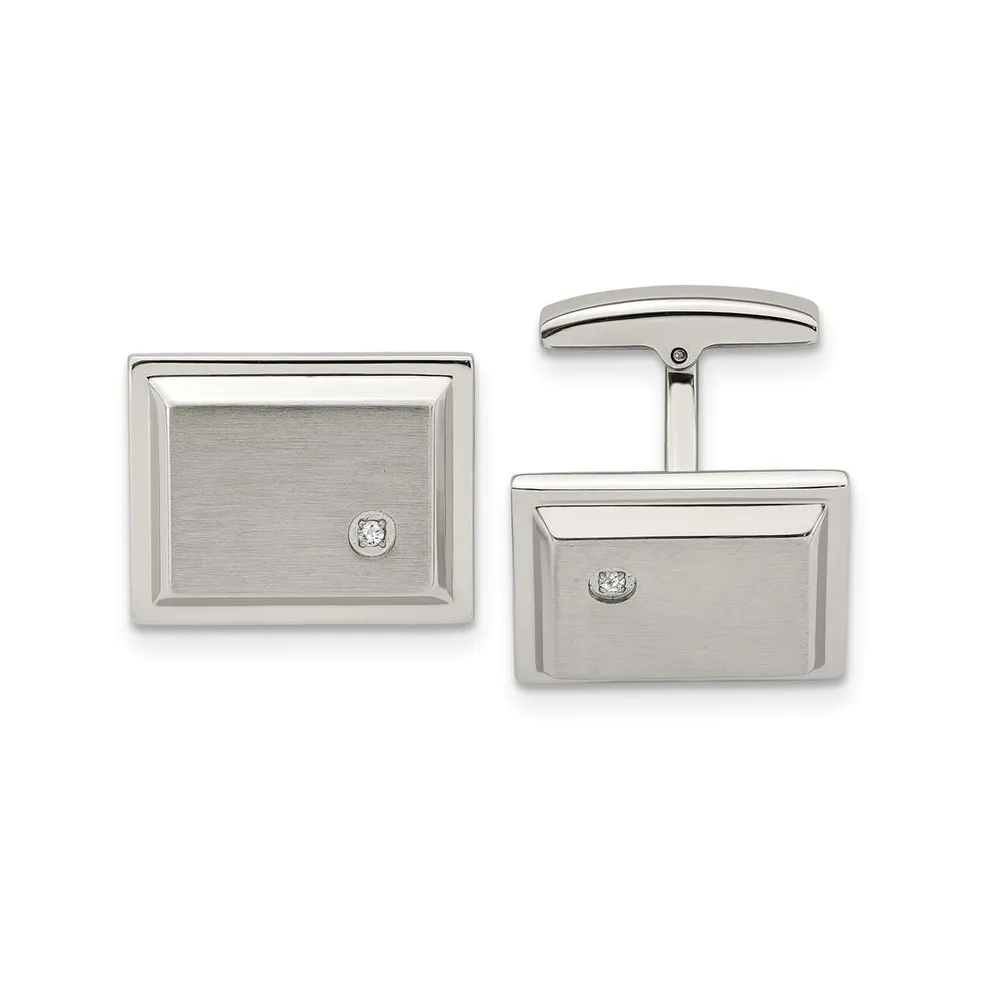 Chisel Stainless Steel Brushed and Polished Cz Rectangle Cufflinks