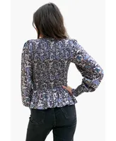 Paneros Clothing Women's Long Sleeve Smock Stella Top Navy Floral Print