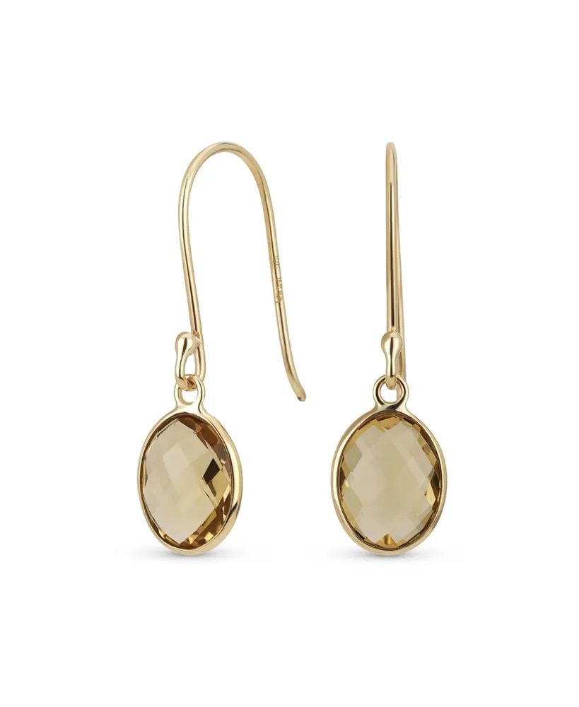 Bling Jewelry Classic Elegant 10K Gold Faceted Briolette Bezel Set Oval Golden Yellow Natural Citrine Dangle Drop Earrings For Women Wire Fish Hook