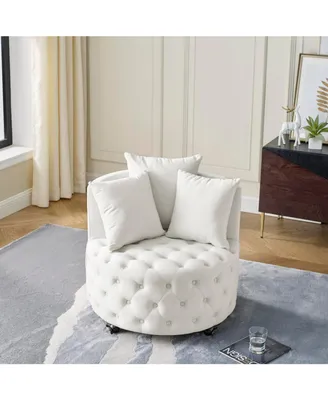 Simplie Fun Velvet Swivel Chair with Tufted Design, Wheels, 3 Pillows