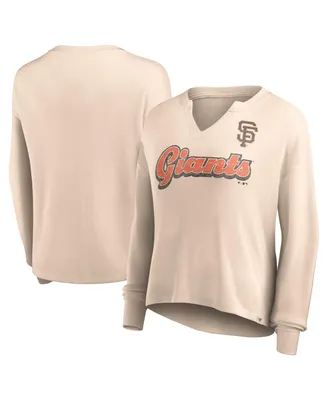 Women's Fanatics Cream Distressed San Francisco Giants Go For It Waffle Knit Long Sleeve Notch Neck T-shirt