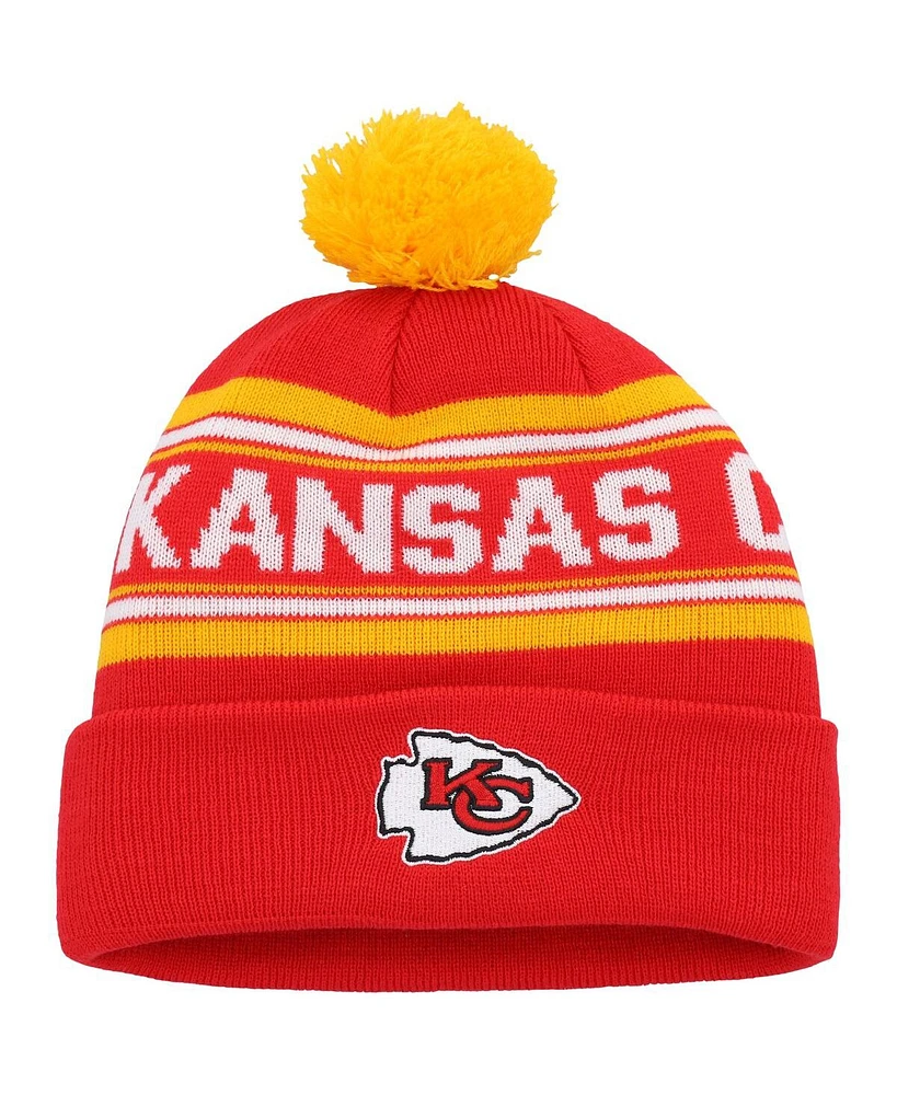 Youth Boys and Girls Red Kansas City Chiefs Jacquard Cuffed Knit Hat with Pom