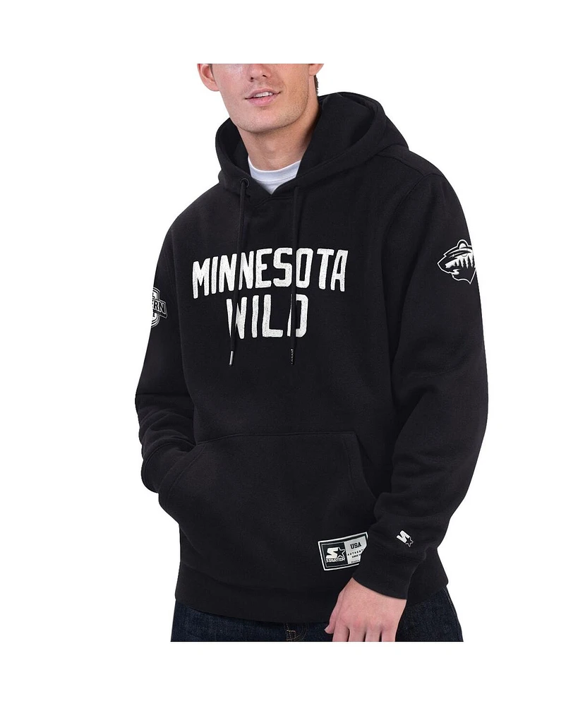 Men's Starter Black Minnesota Wild Hat Trick Pullover Hoodie