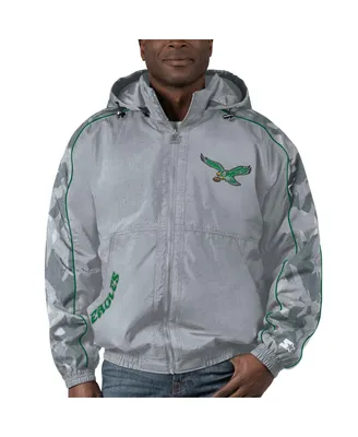 Men's Starter Gray Distressed Philadelphia Eagles Thursday Night Gridiron Throwback Full-Zip Jacket