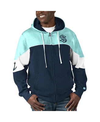 Men's Starter Navy, Light Blue Seattle Kraken Power Forward Full-Zip Hoodie