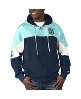 Men's Starter Navy, Light Blue Seattle Kraken Power Forward Full-Zip Hoodie