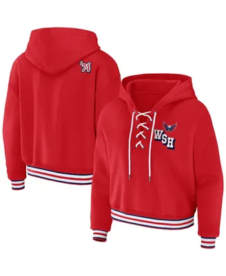 Women's Wear by Erin Andrews Red Washington Capitals Lace-Up Pullover Hoodie