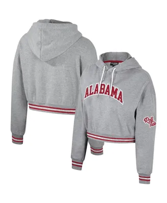 Women's The Wild Collective Heather Gray Distressed Alabama Crimson Tide Cropped Shimmer Pullover Hoodie