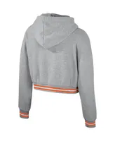 Women's The Wild Collective Heather Gray Distressed Miami Hurricanes Cropped Shimmer Pullover Hoodie