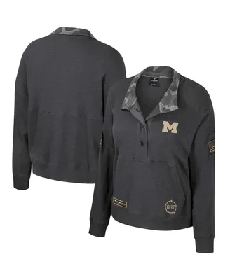 Women's Colosseum Heather Charcoal Michigan Wolverines Oht Military-Inspired Appreciation Payback Henley Thermal Sweatshirt