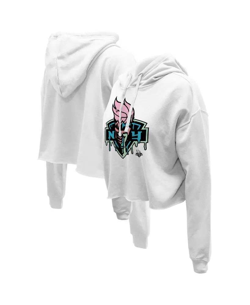 Women's Stadium Essentials White Distressed New York Liberty Ice Cream Drip Cropped Pullover Hoodie