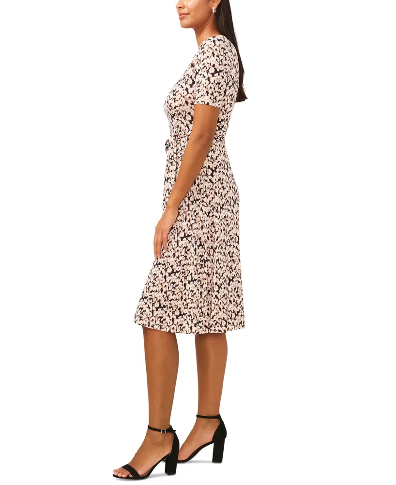 Msk Petite Printed V-Neck Short-Sleeve Midi Dress