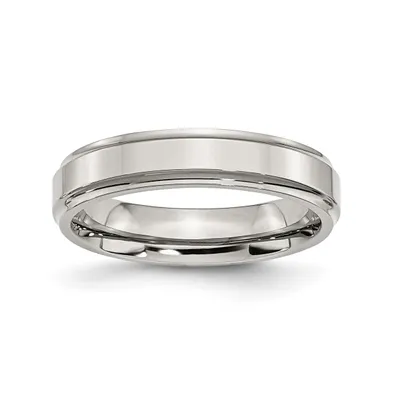 Chisel Stainless Steel Polished 5mm Ridged Edge Band Ring