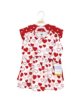 Hudson Baby Girls Cotton Dresses, Red Pink Hearts