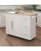 Simplie Fun Kitchen Island With Spice Rack, Towel Rack And Extensible Solid Wood Tabletop