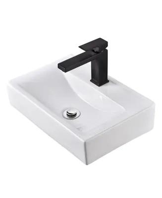 Aquaterior Wall Mount Ceramic Vessel Sink 1 Hole Square Faucet Drain Bathroom