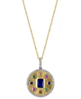 Effy Multi-Gemstone (1 ct. t.w.) & Diamond (1/4 ct. t.w.) Halo Disc 18" Pendant Neckalce in 14k Gold