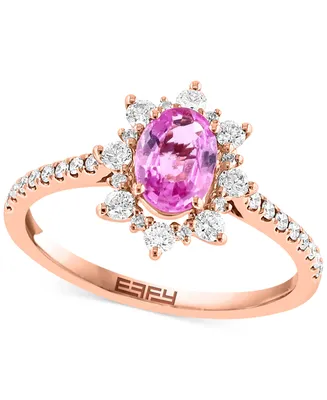 Effy Pink Sapphire (7/8 ct. t.w.) & Diamond (3/8 ct. t.w.) Halo Ring in 14k Rose Gold