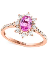 Effy Pink Sapphire (7/8 ct. t.w.) & Diamond (3/8 ct. t.w.) Halo Ring in 14k Rose Gold