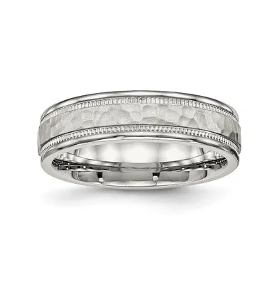 Chisel Stainless Steel Polished and Hammered 6mm Grooved Band Ring