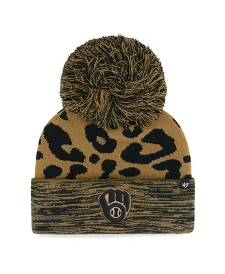 Women's '47 Brand Milwaukee Brewers Leopard Rosette Cuffed Knit Hat with Pom