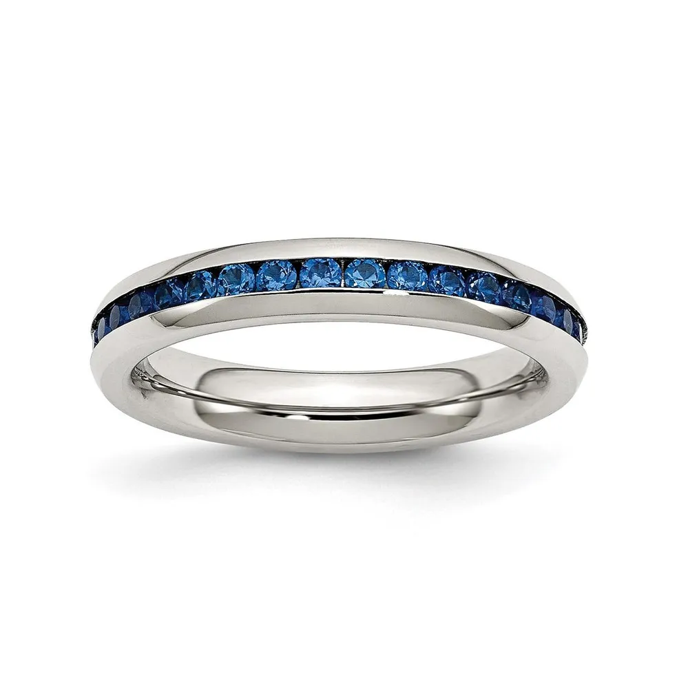 Chisel Stainless Steel Polished 4mm September Blue Cz Ring