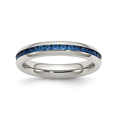 Chisel Stainless Steel Polished 4mm September Blue Cz Ring