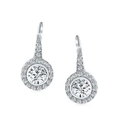 Bling Jewelry Classic Art Deco Style Cz Halo Circle Circlet Rosette Solitaire Drop Earrings Cubic Zirconia For Women Sterling Silver