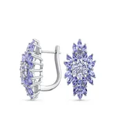 Bling Jewelry Elegant Classic Clusters Teardrops Lavender Purple Natural Tanzanite Leaf Drop Earrings Prom Formal Party Sterling Silver