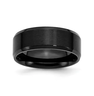 Chisel Stainless Steel Black Ip-plated Brushed 8mm Edge Band Ring