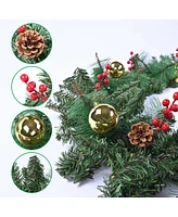 9 Ft Pre-lit Christmas Garland Pine Led Lights Door Wreath Decor Home 2 Pack