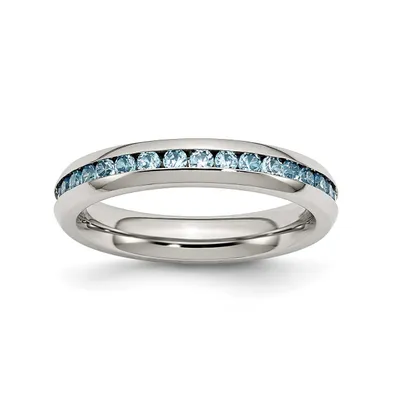 Chisel Stainless Steel Polished 4mm December Teal Cz Ring