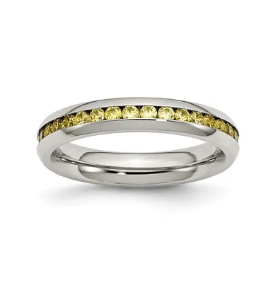 Chisel Stainless Steel Polished 4mm November Yellow Cz Ring