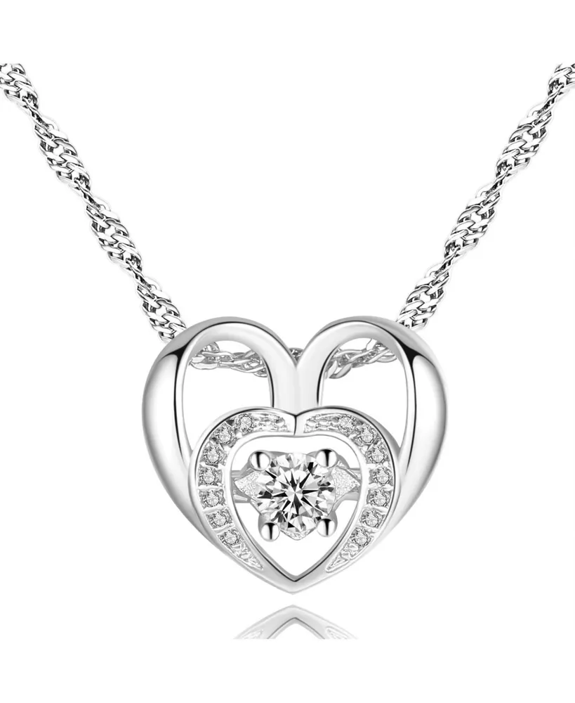Double Heart Necklace with Cubic Zirconia Necklace for Women