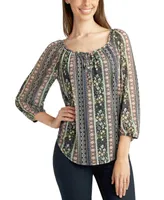 Bcx Juniors' Printed Round-Neck Peasant Mesh Top