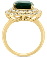 Effy Lab Grown Emerald (4-7/8 ct. t.w.) & Lab Grown Diamond (1-1/10 ct. t.w.) Double Halo Ring in 14k Gold